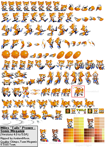 Miles Tails Prower (Sonic Megamix) Sprite Sheet (Blue Shoes Edition)